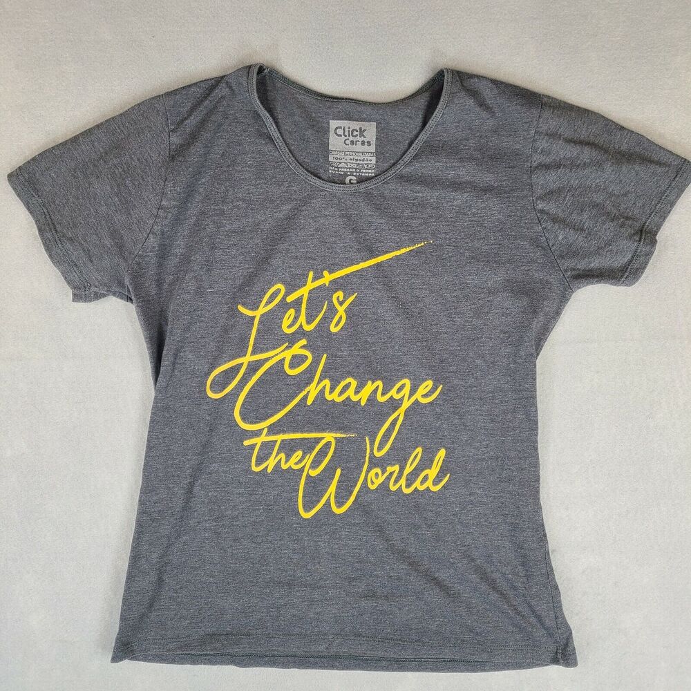 Click Cores Women's Large T-Shirt "Let's Change The World" Gray Cotton